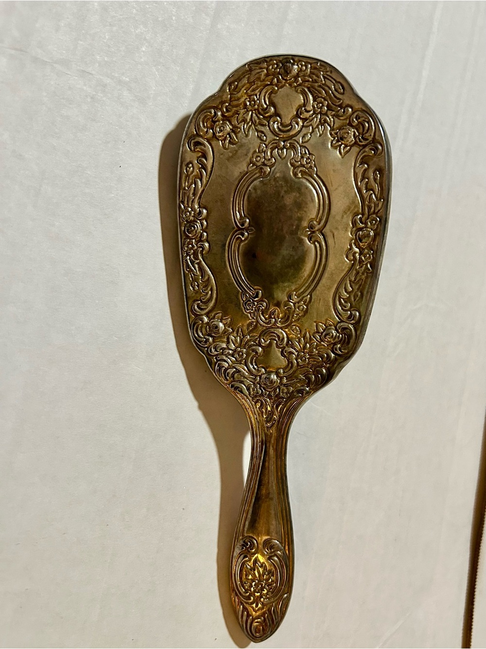 VTG Vanity Heavy Silver Plate Hair Brush Raised Floral Design 8" international
